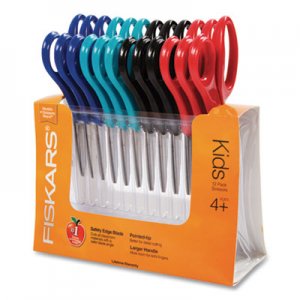 Fiskars FSK95037197J Kids/Student Scissors, Pointed Tip, 5" Long, 1.75" Cut Length, Assorted Straight Handles, 12/Pack