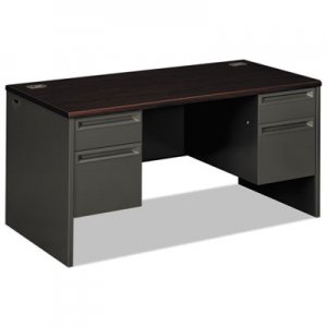 HON 38155NS 38000 Series Double Pedestal Desk, 60w x 30d x 29-1/2h, Mahogany/Charcoal
