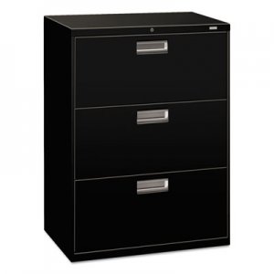 HON 673LP 600 Series Three-Drawer Lateral File, 30w x 19-1/4d, Black