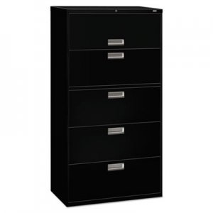 HON 685LP 600 Series Five-Drawer Lateral File, 36w x 19-1/4d, Black