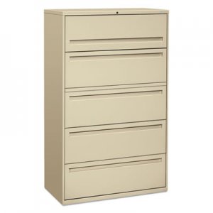 HON 795LL 700 Series Five-Drawer Lateral File w/Roll-Out & Posting Shelves, 42w, Putty