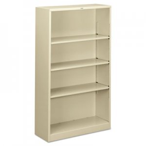 HON S60ABCL Metal Bookcase, Four-Shelf, 34-1/2w x 12-5/8d x 59h, Putty