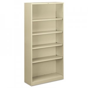 HON S72ABCL Metal Bookcase, Five-Shelf, 34-1/2w x 12-5/8d x 71h, Putty