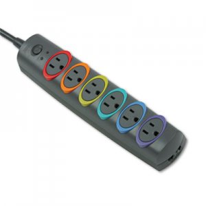 Kensington 62144 SmartSockets Color-Coded Strip Surge Protector, 6 Outlets, 8ft Cord, 1260 Joules