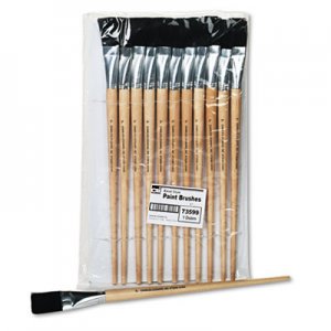 Charles Leonard 73599 Long Handle Easel Brush, Size 22, Natural Bristle, Flat, 12/Pack