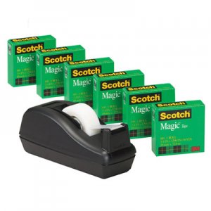 Scotch 810C40BK Scotch Magic Tape, 3/4" x 1000", 1" Core, Black, 6/Pack