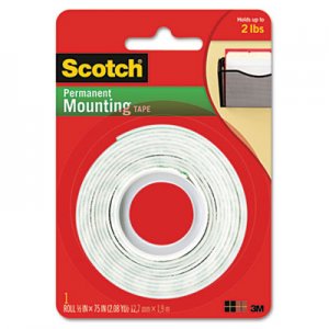 Scotch 110 Foam Mounting Double-Sided Tape, 1/2" Wide x 75" Long