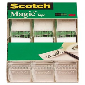 Scotch 3105 Magic Tape, Refillable Dispenser, 3/4" x 300", 3/Pack