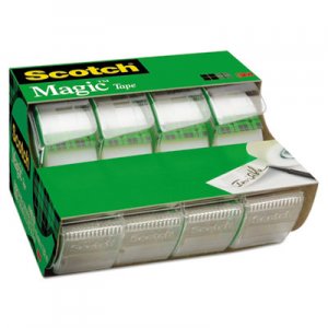 Scotch 4105 Magic Tape & Refillable Dispenser, 3/4" x 300", 1" Core, 4/Pack