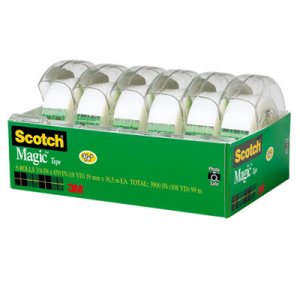 Scotch 6122 Magic Tape & Refillable Dispenser, 3/4" x 650", Clear, 6/Pack