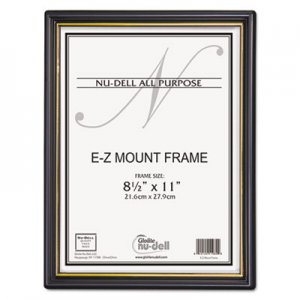 NuDell NUD11818 EZ Mount Document Frame with Trim Accent and Plastic Face, Plastic, 8.5 x 11 Insert, Black/Gold