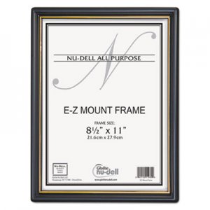 NuDell NUD11880 EZ Mount Document Frame with Trim Accent and Plastic Face, Plastic, 8.5 x 11 Insert, Black/Gold