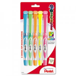 Pentel SL12BP5M 24/7 Highlighter, Chisel Tip, Blue/Green/Orange/Pink/Yellow Ink, 5/Set