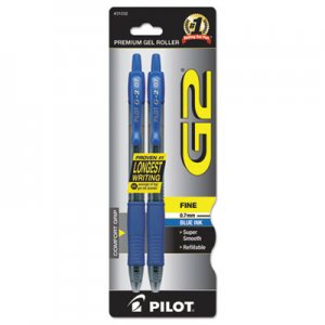 Pilot 31032 G2 Premium Retractable Gel Ink Pen, Refillable, Blue Ink, .7mm, 2/Pack