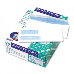 Quality Park 24524 Double Window Security Tinted Invoice & Check Envelope, #9, White, 500/Box