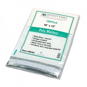 Quality Park 46197 Redi-Strip Poly Mailer, Side Seam, 10 x 13, White, 100/Box