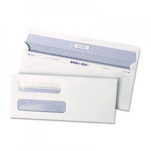Quality Park 67539 Reveal-N-Seal Double Window Check Envelope, Self-Adhesive, White, 500/Box