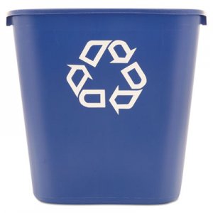 Rubbermaid Commercial 295673BE Medium Deskside Recycling Container, Rectangular, Plastic, 28.125qt, Blue