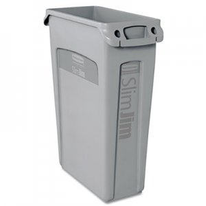 Rubbermaid Commercial 354060GY Slim Jim Receptacle w/Venting Channels, Rectangular, Plastic, 23gal, Gray