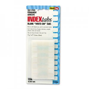 Redi-Tag 31000 Side-Mount Self-Stick Plastic Index Tabs, 1 inch, White, 104/Pack