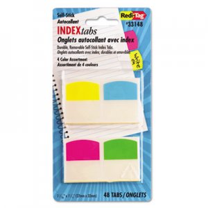 Redi-Tag 33148 Write-On Self-Stick Index Tabs, 1 1/16 Inch, 4 Colors, 48/Pack