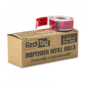 Redi-Tag 91002 Arrow Message Page Flag Refills, "Sign Here", Red, 6 Rolls of 120 Flags/Box