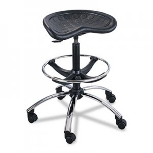 Safco 6660BL Sit-Star Stool with Footring & Caster, 27 -36h Seat, Black/Chrome