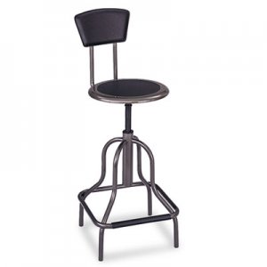 Safco 6664 Diesel Series Industrial Stool w/Back, High Base, Pewter Leather Seat/Back Pad