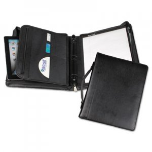 Samsill 15540 Leather Multi-Ring Zippered Portfolio, Two-Part, 1" Cap, 11 x 13-1/2, Black