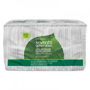 Seventh Generation SEV13713PK 100% Recycled Napkins, 1-Ply, 11 1/2 x 12 1/2, White, 250/Pack