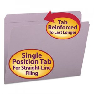 Smead 12410 File Folders, Straight Cut, Reinforced Top Tab, Letter, Lavender, 100/Box