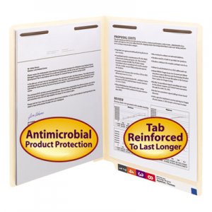 Smead 34116 Antimicrobial Two-Fastener End Tab Folder, Letter, 11 Point Manila, 50/Box