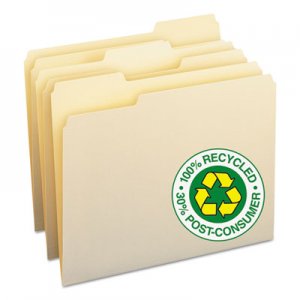 Smead 10339 100% Recycled File Folders, 1/3 Cut, One-Ply Top Tab, Letter, Manila, 100/Box