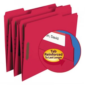 Smead 12740 Folders, Two Fasteners, 1/3 Cut Assorted, Top Tab, Letter, Red, 50/Box