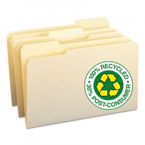 Smead 15339 100% Recycled File Folders, 1/3 Cut, One-Ply Top Tab, Legal, Manila, 100/Box
