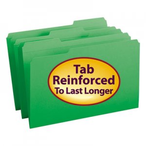 Smead 17134 File Folders, 1/3 Cut, Reinforced Top Tab, Legal, Green, 100/Box