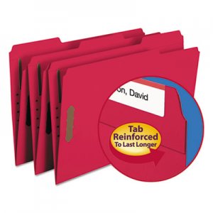 Smead 17740 Folders, Two Fasteners, 1/3 Cut Assorted, Top Tab, Legal, Red, 50/Box