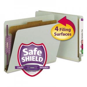 Smead 26800 Pressboard End Tab Classification Folder, Letter, 4-Section, Gray/Green, 10/Box