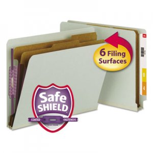 Smead 26810 Pressboard End Tab Classification Folder, Letter, 6-Section, Gray/Green, 10/Box