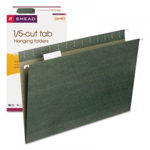 Smead 64155 Hanging File Folders, 1/5 Tab, 11 Point Stock, Legal, Green, 25/Box