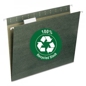 Smead 65001 Recycled Hanging File Folders, 1/5 Tab, 11 Point Stock, Letter, Green, 25/Box
