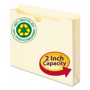 Smead 75605 100% Recycled Top Tab File Jackets, Letter, 2" Exp, Manila, 50/Box