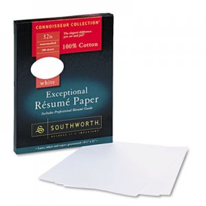 Southworth RD18CF 100% Cotton Resume Paper, White, 32 lbs., 8-1/2 x 11, Wove, 100/Box