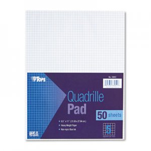 TOPS 33051 Quadrille Pads, 5 Squares/Inch, 8 1/2 x 11, White, 50 Sheets