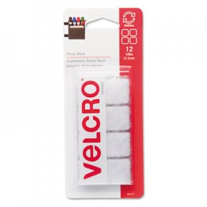 Velcro 90073 Sticky-Back Hook and Loop Square Fasteners on Strips, 7/8", White, 12 Sets/Pack