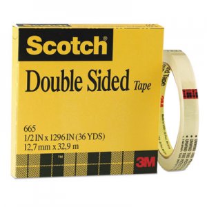 Scotch 665121296 Double-Sided Tape, 1/2" x 1296", 3" Core, Clear