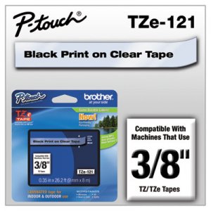 Brother P-Touch TZE121 TZe Standard Adhesive Laminated Labeling Tape, 3/8w, Black on Clear