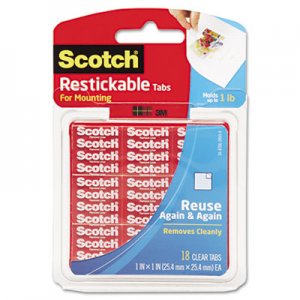 Scotch R100 Restickable Mounting Tabs, 1" x 1", 18/Pack