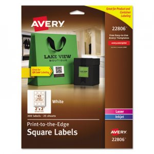 Avery 22806 Square Print-to-the-Edge Labels, 2 x 2, White, 300/Pack