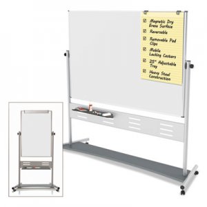 MasterVision QR5507 Magnetic Reversible Mobile Easel, 70 4/5w x 47 1/5h, 80"h, White/Silver